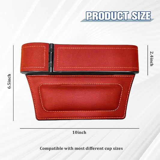 Car Seat Gap Filler Organizer with Cup Holder Expander, Leather Console Seam Filler Storage Box, Auto Front Seat Gap Organizer for Phones Keys Glasses, Universal Fit (Wine Red Driver)