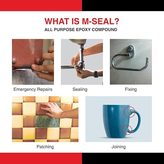 Pidilite M-SEAL Regular Epoxy Compound 1 x 25g - Waterproof, High Strength, Flexible, Quick Curing - Bonds Metal, Glass, Concrete, Ceramic - Clear