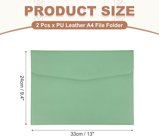 PATIKIL 2Pcs PU Leather A4 File Folder, Document Holder Envelope Waterproof Napa Texture Filing Organizer Portfolio Folder Case with Magnetic Snap Closure for Home Office, Green