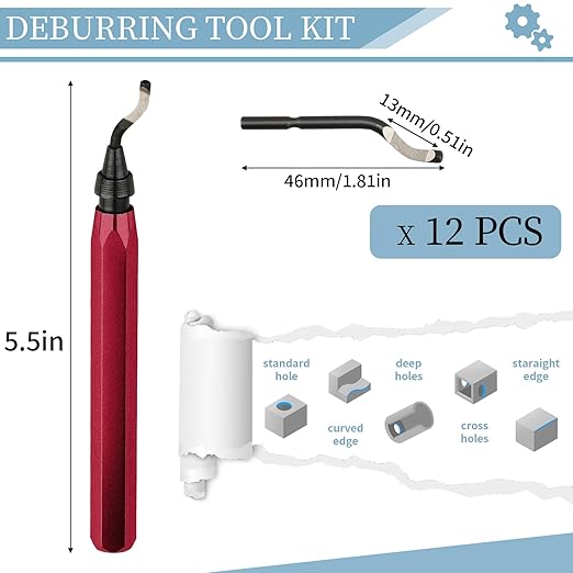 Deburring Tool with 12 HSS Blades, 12 High-Speed Steel Blades for 3D Prints, Metal, PVC & Plastic