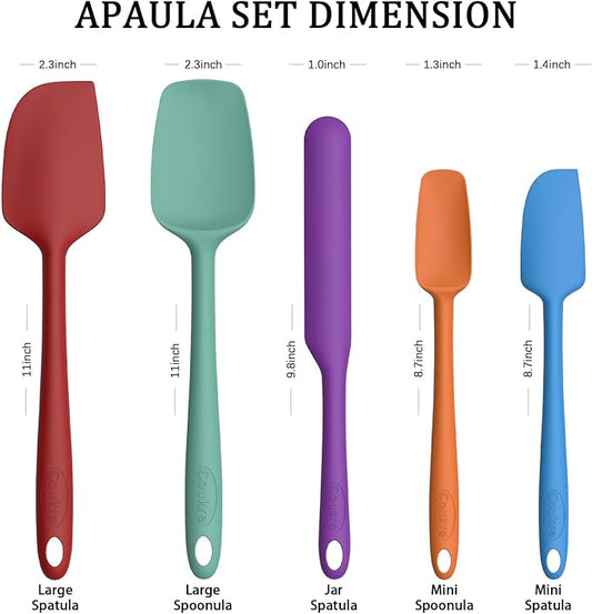 Coukre Silicone Spatula Set of 5,High Temperature Resistant, Food Grade Silicone, Dishwasher Safe, for Baking, Cooking (Pure Colorful B)