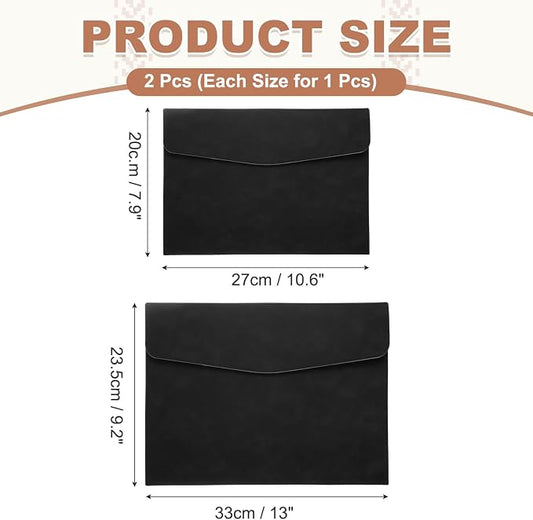 PATIKIL 2Pcs PU Leather File Folders, 13x9 A4 Document Holder Waterproof Envelope Folder with Snap Closure, Portable Portfolio Organizer Case for Paper Receipt, Black