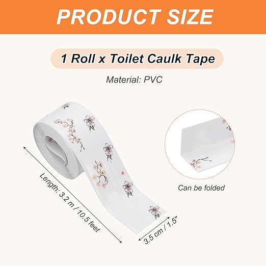 PATIKIL Caulk Tape Waterproof Self Adhesive, PVC Toilet Caulking Sealant Strip Bathtub Caulk Sealing Strip Tape for Bathroom Kitchen Countertop, Peach Blossoms (1.5 Inch x 10.5 Ft)
