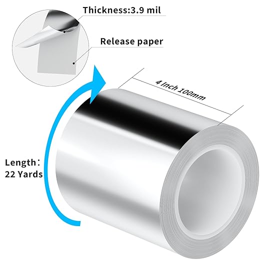 Aluminum Foil Tape Heavy Duty 4 Inch x 22 Yards(3.9 mil), High Temp Waterproof HVAC Tape, Silver Insulation Adhesive for Ductwork, Sealing, Dryer Vent, Furnace, AC, Pipe Repair