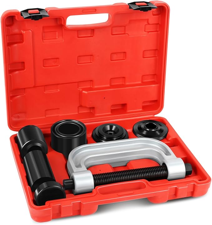 DNA Motoring 10pcs Ball Joint Press Removal/Installation Tool Set with Adapters for Most 2WD 4WD Cars Light Trucks,Red, TOOLS-00311