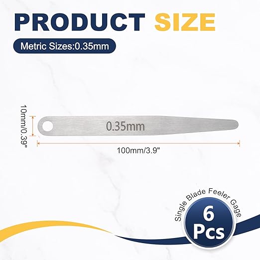 HARFINGTON 6pcs Metric Thickness Feeler Gauge 0.35mm Single Blade Oval Feeler Gauge 304 Stainless Steel Gap Measuring Tool for Repair Valve Guitar Spark Plug