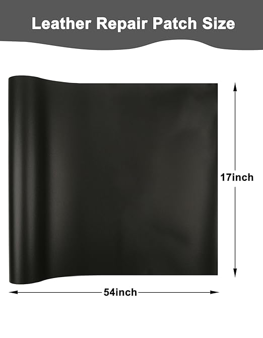 Leather Repair Patch,17x54 Inch Self-Adhesive Vinyl Repair Tape,Large Black PU Patch for Couch,Sofa, Furniture,Car Seat,Office Chair,Handbag (Black)
