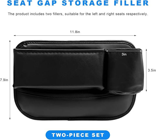 2 PCS Car Seat Gap Filler Organizer, Auto Front Seat Storage Box Anti-Drop Gap Filler with Cup Holder, Premium Leather Auto Console Side Organizer for Holding Phone Glasses Drinks