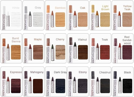 DEWEL Wood Furniture Markers & Filler Sticks Repair Kit, New Improved 18 Colors Touch Up Markers and Wax Sticks - Cover Damaged Wooden Surface and Floor, for Pet Scratches, Stains, Cracks and Dents