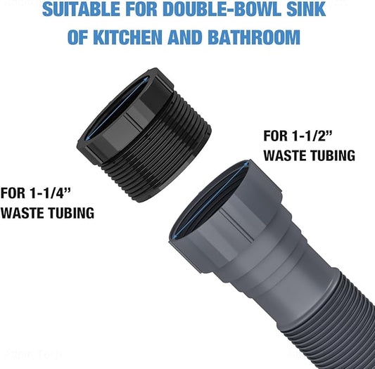 NiHome Flexible P-Trap Drain Kit for Single Kitchen Sink, Universal 1-1/2" or 1-1/4" Wastewater Drainage Tubing with Sealing Tape, Expandable Sink Waste Discharge Pipe Kit for Garbage Disposal (Grey)