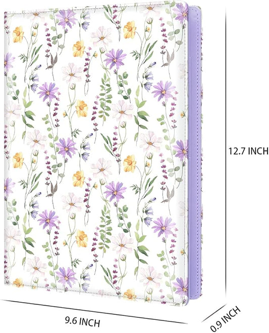 Padfolio Portfolio Folder, Faux Leather Interview Resume Legal Pad with Document Organizer & Business Card Holder, Professional Work Padholder with Pen Loop Clipboard for Women, White Flower