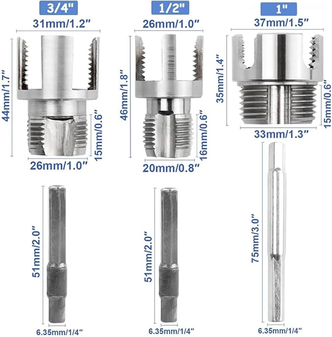 Pvc Pipe Threader, Pipe Tapping and Threading Tool, 4 in 1 Water Pipe Threader, Pipe Thread Cutting Tools for 1/2'' 3/4'' 1'' Dies, External & Internal Pipes Threader, Water Pipe Threading Tool