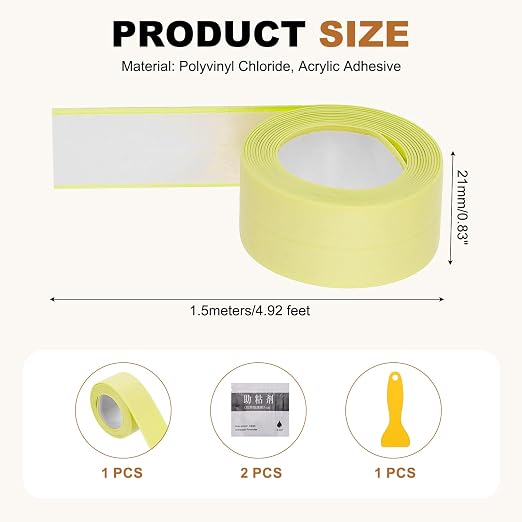 uxcell Caulk Tape Waterproof, 0.83 Inch x 4.92 ft Self-Adhesive Sealant Sealing Strip Caulking Sealant Tape PVC with Tool for Kitchen Sink Toilet Bathroom Bathtub Floor, Beige