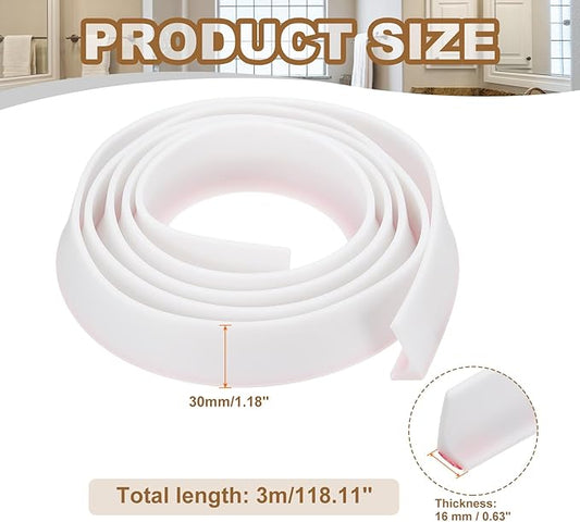 PATIKIL 118 Inch Collapsible Shower Threshold Water Dam Guard, Shower Stopper Barrier Self Adhesive Sink Splash Guard for Frameless Shower Door Bottom, White (1.2"Wx0.6"T)