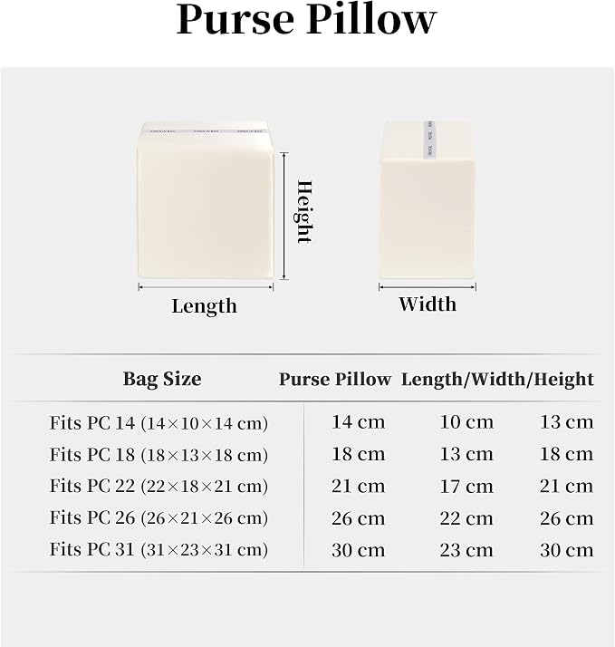 Purse Pillow Insert to Keep Shape - Lightweight Memory Foam Insert with Satin Cover for Home Storage & Travel, Multicolor Options, Fits for Picotin 22(Craie, PC22)