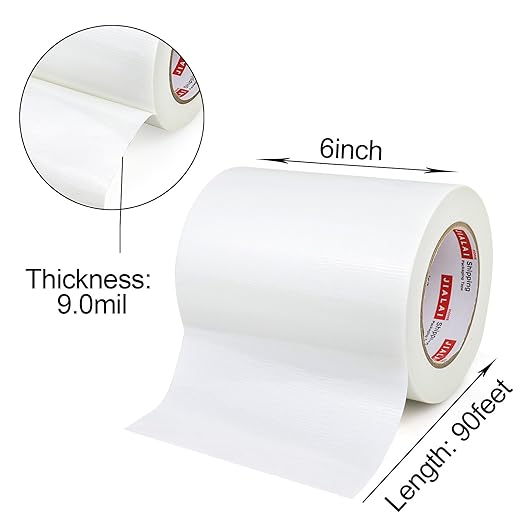 Wide Duct Tape, Industrial Grade 30Yards (90 ft) Wide 6'' Tape Duct, 9 Mil Heavy-Duty, Waterproof, Strong, Flexible, No Residue, for Crafts & Home Improvement (White, 6'' x 90ft)