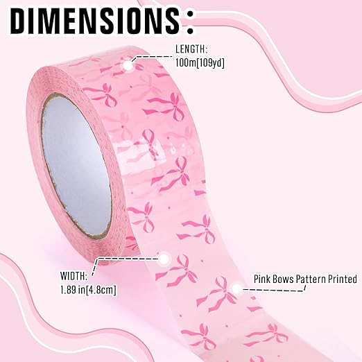 Whaline 109 Yard Pink Bow Packing Tape Pretty Bow Decorative Gift Wrapping Tape Waterproof Shipping Tapes for Small Business DIY Crafts Box Carton Decor