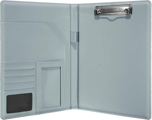 Clipboard Folder Padfolio, Embossed Faux Leather Interview Legal Document Organizer, Business Card Holder Included Letter Sized Writing Pad for Business Conference for Women Men, Blue