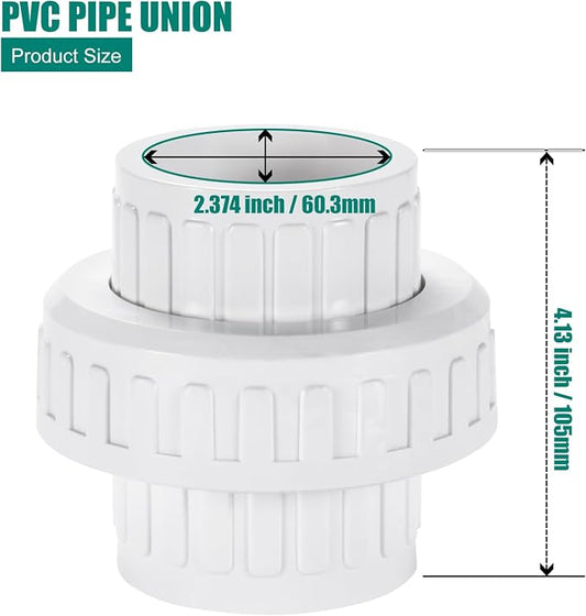 VYH 2" PVC Union Coupling Pipe Fitting,2" PVC Slip Union Schedule 40, PVC Adapter(Socket x Socket), built-in EPDM O-Ring, White (2 Pack)