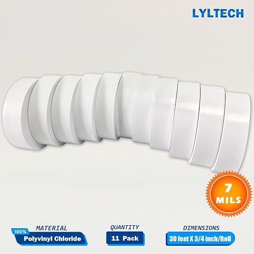 LYLTECH White Vinyl Electrical Tape 8 Rolls 7mil 3/4in x 30ft | Waterproof, strong adhesive, durable & easy wrap, high temperature resistant vinyl tape for home electrical wiring insulation