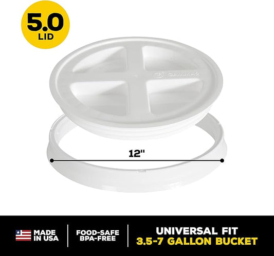 Gamma2 Seal Lid White | For Pet Food Storage | Fits 3.5-7 Gallon Buckets | BPA Free | Pack of 12