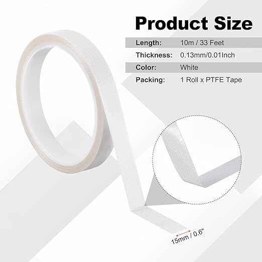 PATIKIL Heat Resistant Tape, 0.6 Inch x 33 Feet High Temperature Tape PTFE Adhesive High Heat Tape Waterproof for Vacuum Sealer Machine Insulation Protection, White, 0.13mm Thick