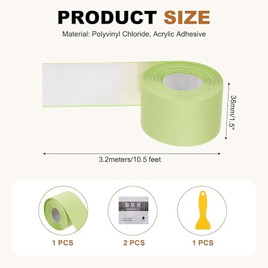 uxcell Caulk Tape Waterproof, 1.5 Inch x 10.5 ft Self-Adhesive Sealant Sealing Strip Caulking Sealant Tape PVC with Tool for Kitchen Sink Toilet Bathroom Bathtub Floor, Green
