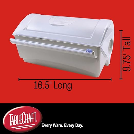 TableCraft RWS12 Rapid Wrap Film Dispenser, 12" White, Crafted from Durable BPA-Free Tritan, Easy to Clean, Quick and Efficient Wrapping Solution, Versatile for Kitchen or Catering Use, Compact Design