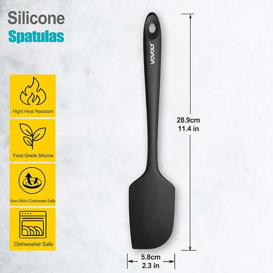 Silicone Spatula for Kitchen, 600°F Heat resistant Spatulas for Baking, Cooking, Scraping,and Mixing, Non Stick Kitchen Utensils, BPA Free, 11.2 IN, 3 Pack, Black