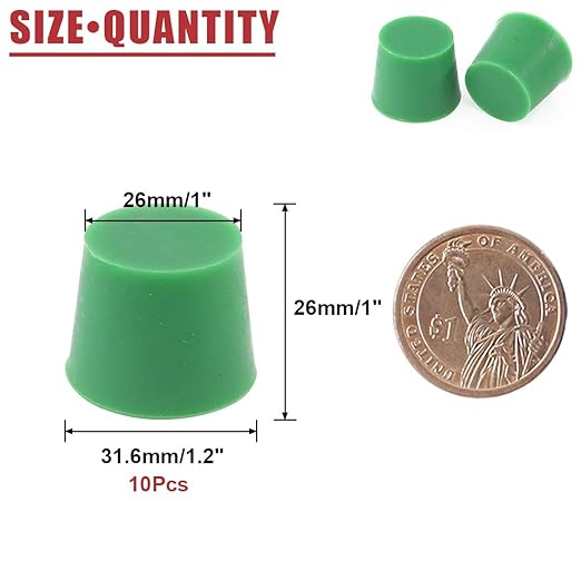 Hilitchi Silicone Rubber Plug Kit Tapered Stopper Silicone Plugs for Powder Coating Painting Anodizing Plating Vacuum Test Plugging Hydraulic Fuel and Oil Lines (Large Green-10 Pcs, 1 1/16”×1 1/4”)