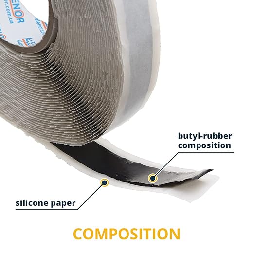 Alenor Black Butyl Seal Putty Tape 1/5'' x 33 Foot - Pack of 2- Leak Proof Putty Tape for RV Repair, Window, Boat Sealing, Glass & EDPM Rubber Roof Patching, Car, Van, Bus & Auto Repair