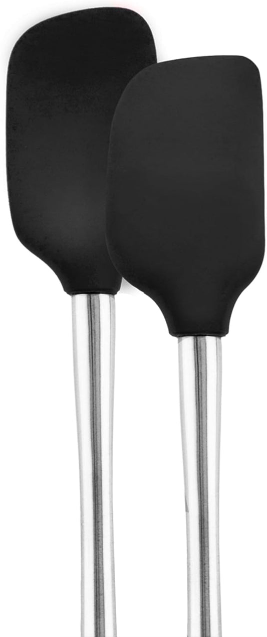 Tovolo Flex Core Mini Silicone Spatula Spoonula Set of 2 for Non Stick Cast Iron Cooking & Baking, Dishwasher Safe Heat Resistant BPA Free Small Stainless Steel Handle Kitchen Utensil, Black