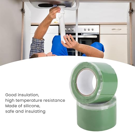 Self Fusing Silicone Tape, Waterproof Insulation Adhesive Tape, 2 Rolls 1.5m x 2.5cm - Heat, Easy Tear, Durable Pipe and Hose Repair Solution (Green)