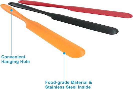Hitefu 3 Pcs Silicone Jar Spatulas, Non-Stick Scraper Tools for Baking Cake & Spraying Butter Cream (Black, Red & Orange)