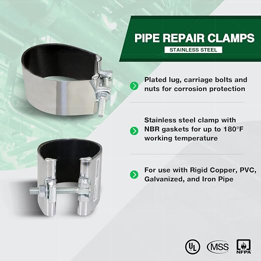 Highcraft Pipe Repair Clamp 6'', IPS Single Bolt, 3” Long, Stainless Steel