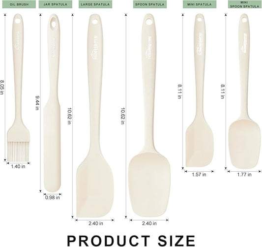 NileHome Silicone Spatula Set, 6 Pieces Food Grade Kitchen Utensils with Silicone Brush Heat Resistant Dishwasher Safe BPA-Free Rubber Spatula for Scraping, Baking, Cooking, Mixing-Ivory