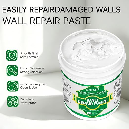 Wall Repair Paste Kit, 350g (12.35oz) White Drywall Spackle, Quick Mending Agent with Scrapers, Sandpaper, Odorless Wall Hole Filler for Cracks, Nail Holes, Dents, Scratches
