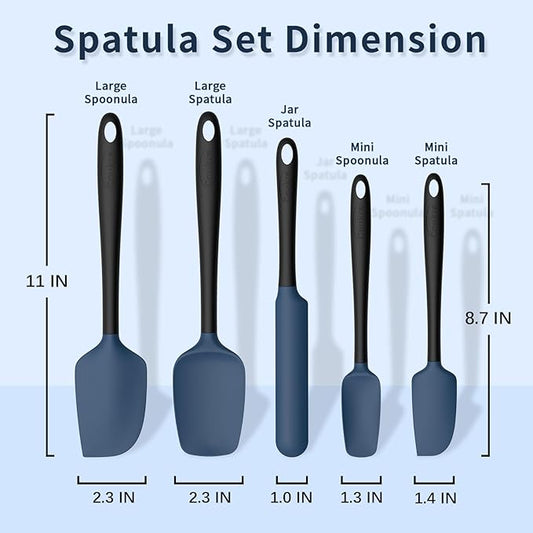 Coukre Silicone Spatula Set of 5,High Temperature Resistant, Food Grade Silicone, Dishwasher Safe, for Baking, Cooking (Dark Blue Black)
