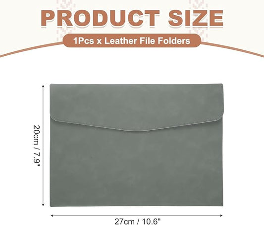 PATIKIL PU Leather File Folders, 7.9x10.6 A4 Document Holder Waterproof Envelope Folder with Snap Closure, Portable Portfolio Organizer Case for Paper Receipt, Gray