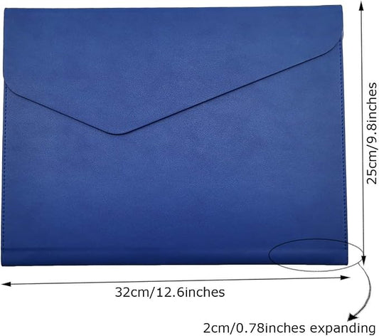 PU A4 Leather File Folder Document Holder Folder Stylish Portfolio Envelope Case with Strap and Invisible Magnetic Closure (Blue)
