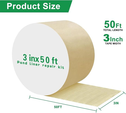 3 Inch x 50 Fft Waterproof Pond Liner Repair Tape: Outdoor Aquarium Seam Patch Kit, Adhesive Tape for EPDM Liners (Yellow)