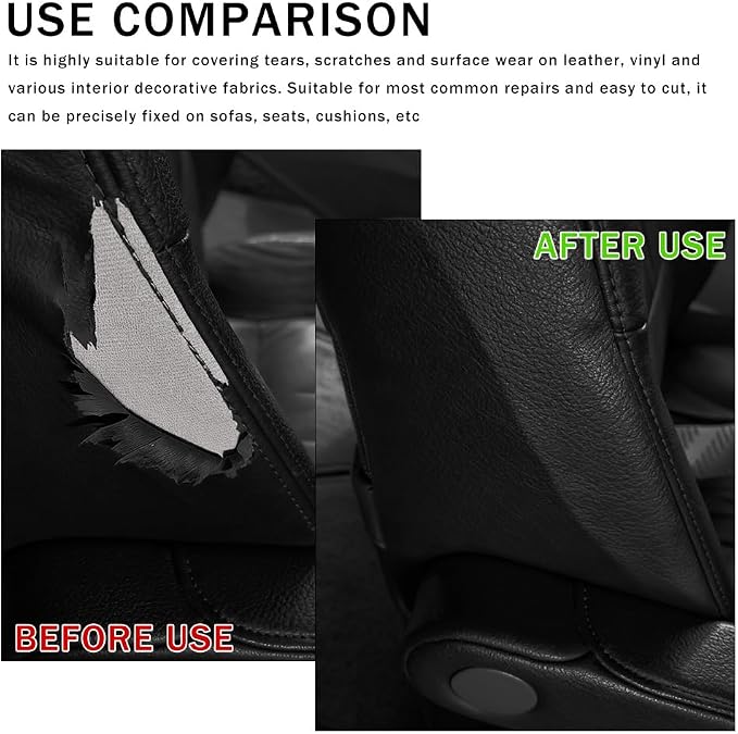 2PCS Vinyl and Leather Repair Kit, Leather Car Seat Repair Kit, 4 x 8 Inch Self Adhesive Waterproof Automotive Seat Patch, Car Fabric Sofa Vinyl Tape for Vehicles, Couches, Furniture (Black)