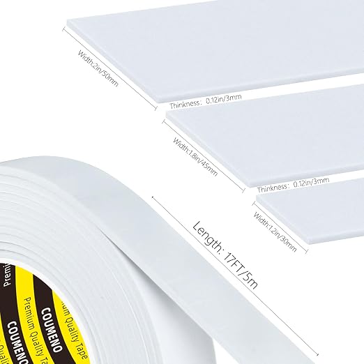 Single-Sided Adhesive EVA Foam Tape 2 Pack 1.2in x 16.4FT,White Foam Weather Stripping,Door Seal & Window Insulation Tape,Waterproof Sound Proof Seal Strip for Doors,Garage Door/Gap Sealing