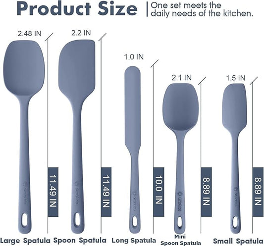 ChefAide 5 Pieces Silicone Spatula Set, Food Grade Rubber Spatula, Upgrade Strong Handle with Ergonomic Grip, Heat Resistant Up to 600°F for Nonstick Cookware, Cooking