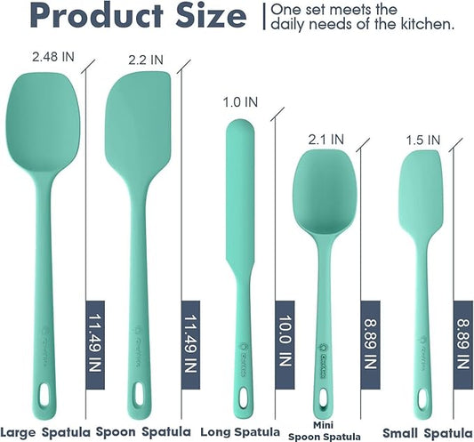 ChefAide 5 Pieces Silicone Spatula Set, Food Grade Rubber Spatula, Upgrade Strong Handle with Ergonomic Grip, Heat Resistant Up to 600°F for Nonstick Cookware, Cooking