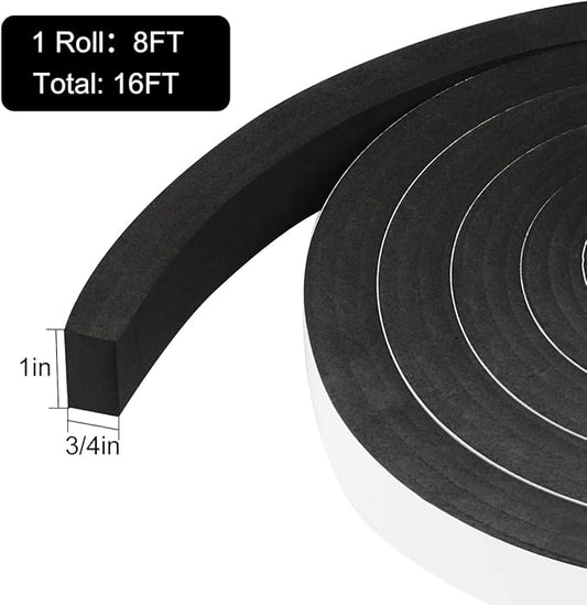 2 Rolls Foam Tape Weather Stripping Door Seal, 1'' W x 3/4'' T High Density Seal Strip Weather Stripping, Adhesive Weather Strip Total 16.5 Feet Long