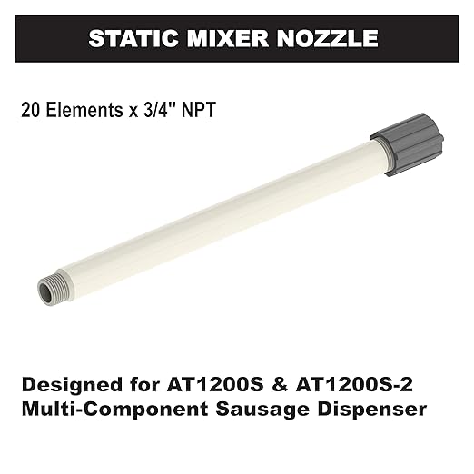 Albion Engineering Company 484-146-6166F4M Threaded-Type Static Mixing Nozzle, 20 Elements x 3/4" NPT, 15" Long Nozzle x 3/4" ID, White for Dispensers AT1200S & AT1200S-2
