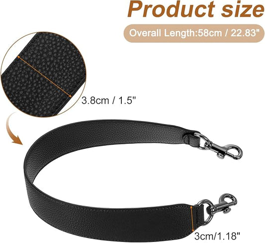 uxcell 22.83 Inch PU Leather Short Bag Strap with Clasp, Purse Handles Handbags Replacement Straps for Clutch Bag Crossbody Underarm Bags, Black, Metallic Black Buckle