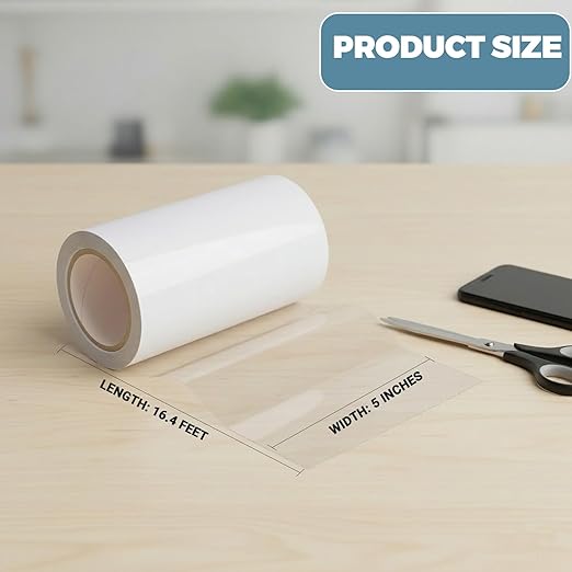16.4FT x 5 Inch TPU Waterproof Repair Tape, Heavy Duty Vinyl Patch Kit for Inflatable Pool, Floats, Air Mattress, Bounce House, Tent, Canvas, Canopy & RV Awnings – Extra Long Clear Sealing Roll