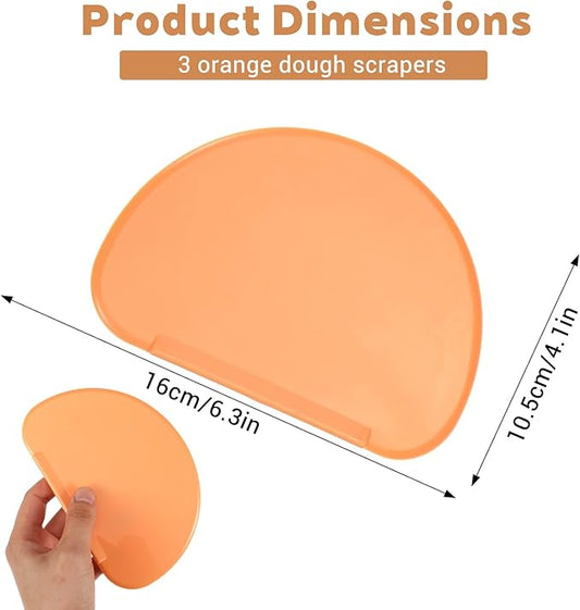 3PCS Dough Scraper Set, Plastic Bread Dough Scraper Tool, Flexible Bowl Scraper with Curved Edge, Kitchen Bench Scrapers for Bread Sourdough Cake Batter Pastry Cheese, Orange